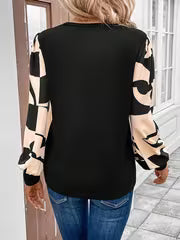Women's T-shirt, Round Neck Top with Spliced Sleeves, Color-blocked, Suitable for Daily Casual, Elegant, and — view 6