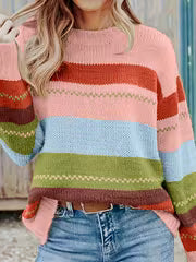 Plus Size - Plus Size - Comfortable Loose Lazy Feel Casual Round Neck Striped Design Plus Size Single Piece Top — view 1