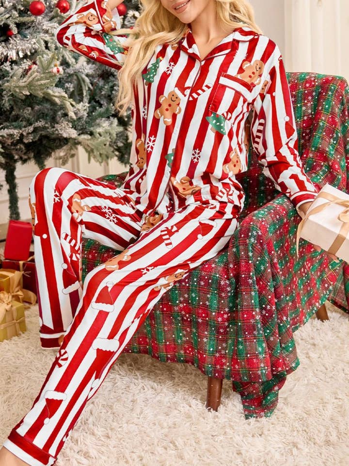 Christmas Striped Shirt and Long Pants Pajama Set