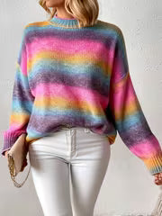 Plus Size - Women'S Plus Size Sweater | Casual Crew Neck, Ombre Pattern, Slight Stretch Fabric, Fall/Winter — view 2