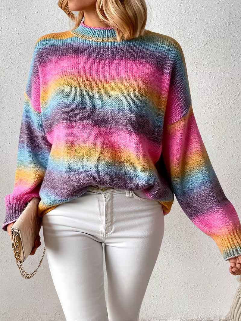 Plus Size - Women'S Plus Size Sweater | Casual Crew Neck, Ombre Pattern, Slight Stretch Fabric, Fall/Winter — view 8