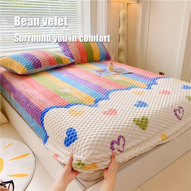 1pc Of Heart-shaped Carved Milk Velvet Bed Sheet, Mattress Protective Cover, Dust Cover, Soft And Comfortable Bedding Without Pillowcase, Machine Washable, Suitable for Bedrooms, Guest Rooms, Hotels, Fully Enclosed Bed Covers