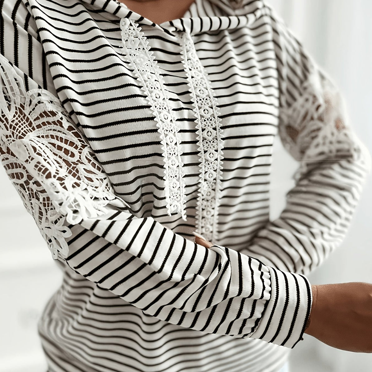 No import chargesStriped Color-Block Floral Lace Patchwork