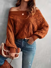 Women's Cable Pullover Sweater, All-Over Diamond Cable and Cable Pattern, Long Sleeve, Loose Fit, Vintage Style — view 5
