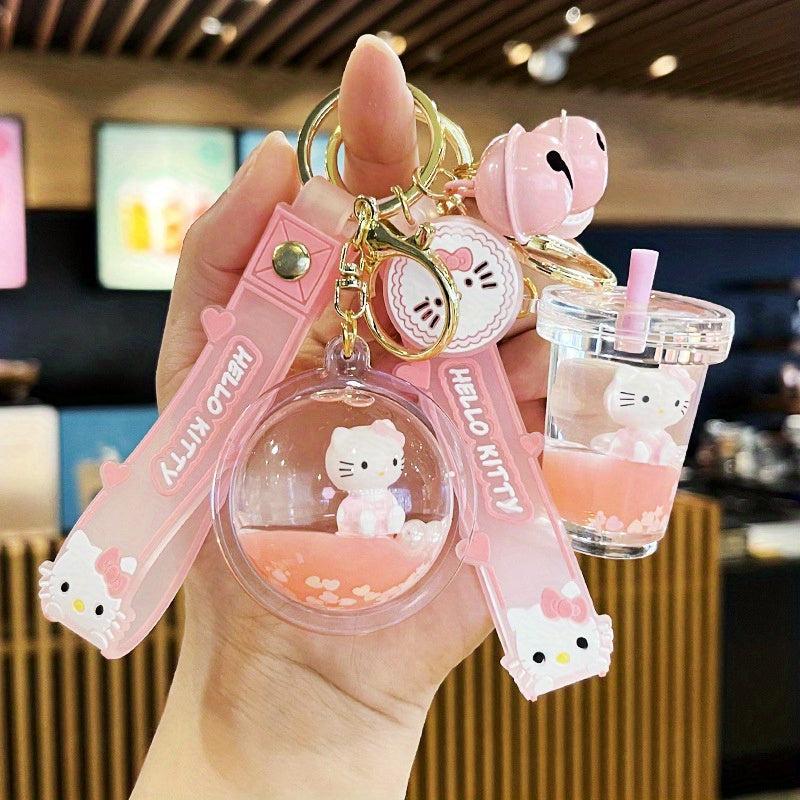Adorable KT Cat Quicksand Keychain for, Creative Cartoon Figure, Perfect for School Bags, Car Keys, And Fun Accessories