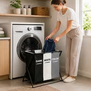 3 Section Laundry Basket Foldable Hamper Sorter with Oxford Bags Large Rectangular Laundry Hamper Basket with — view 3