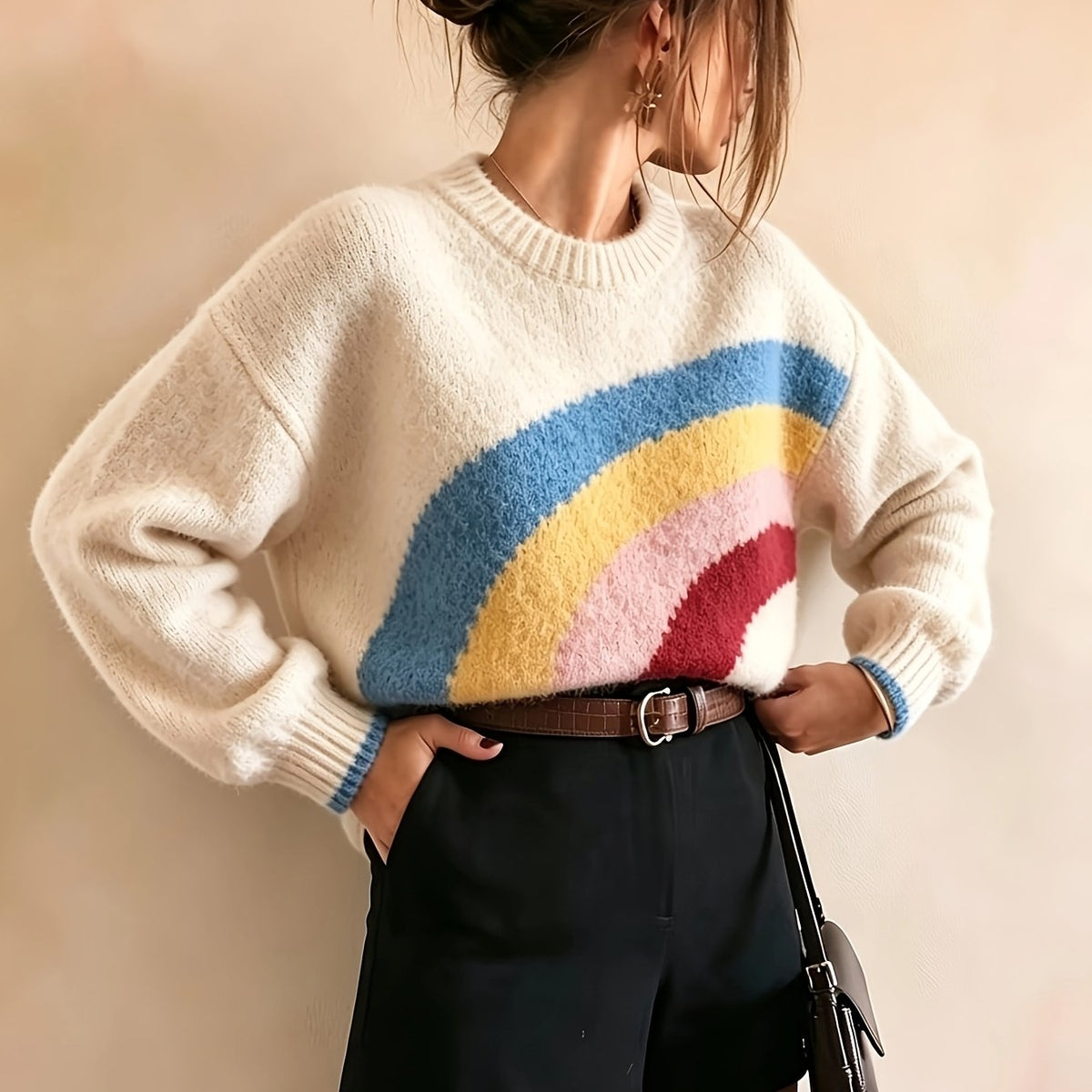 LOBURIY Women's Rainbow Color-Block Sweater - Collegiate