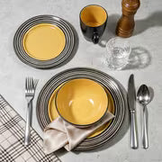 HomeVss 16pcs Dinnerware Set, Ceramic Plates And Bowls Sets For 4, Microwave And Dishwasher Safe, Handcrafted — view 3