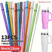 13pcs, Straw, Plastic Straw, Straw with Cleaning Brush, Reusable Straw for Milk Water Roostertail Drinking — view 1