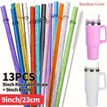 13pcs, Straw, Plastic Straw, Straw with Cleaning Brush, Reusable Straw for Milk Water Roostertail Drinking — view 1