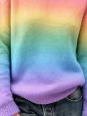 Women' Loose Fit Rainbow Stripe Sweater - Multicolor Horizontal Stripes Crewneck Sweater Suitable for Seasons — view 3
