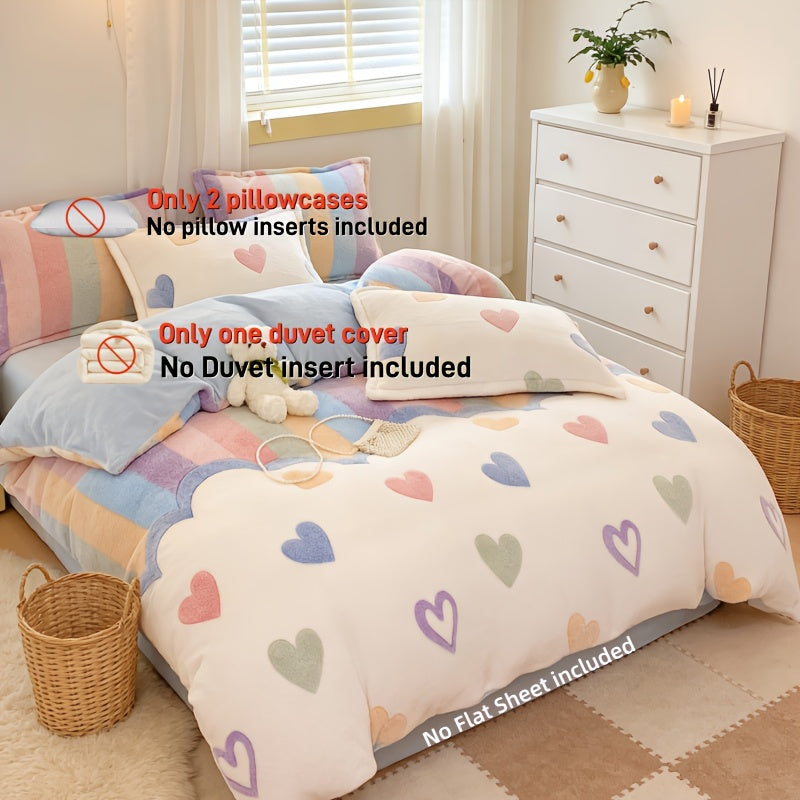 3pcs Set: 1 Duvet Cover + 2 Pillowcases, Milk Duvet Cover, Warm for Autumn and Winter, Plush Duvet Cover Blanket, Suitable for Living Room, Bedroom, Hotel, Dormitory (Excludes Pillow Inserts, Duvet Filling, and Bed Sheets)
