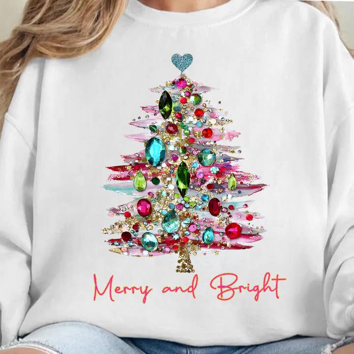 Merry and Bright Christmas Tree Tee, Merry Christmas Sweater