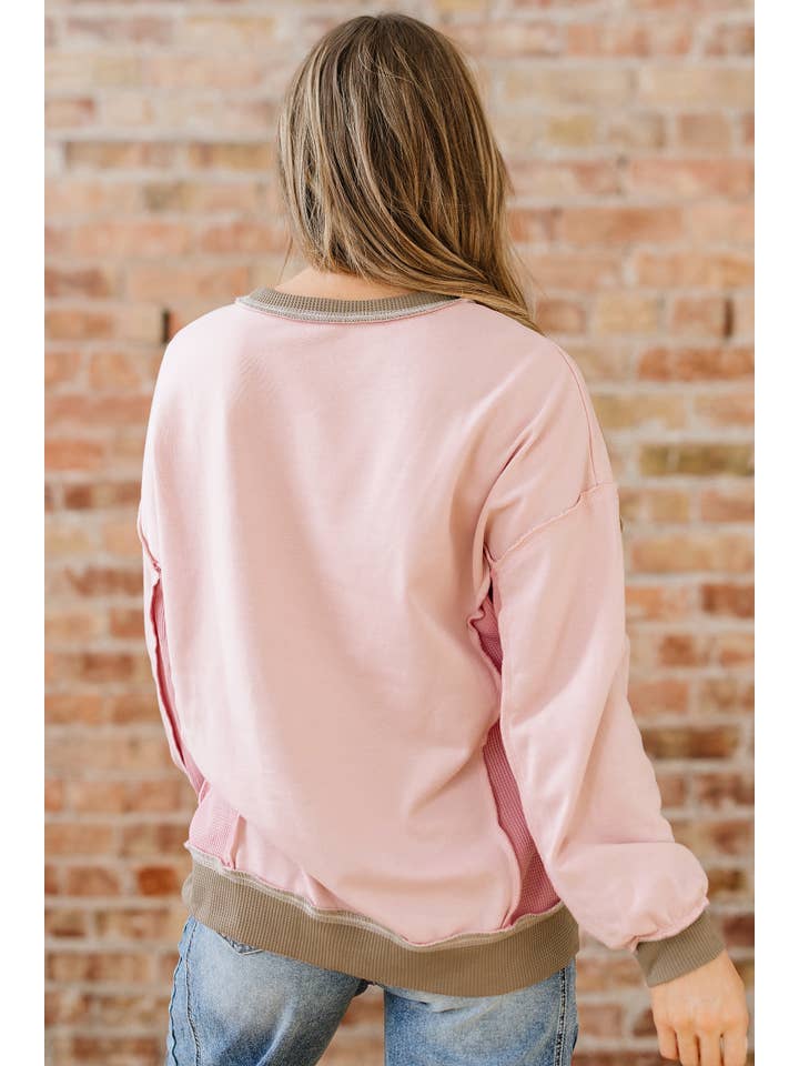 Colorblock Waffle Patchwork Oversize Sweatshirt