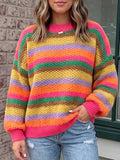 Fashionworks Women's Rainbow Striped Knit Sweater Puff Sleeve