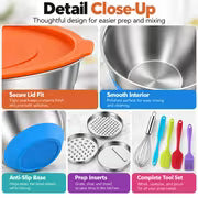 15pcs Stainless Steel Mixing Bowls Set, 7 Nesting Bowls with Colorful Lids, Non-Slip Silicone Base, Includes 3 — view 7