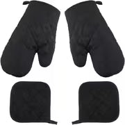 4Pcs Oven Mitts with Pot Holders， Heat Resistant Cotton Microwave Gloves， Kitchen Mitts for Baking Cooking BBQ — view 1