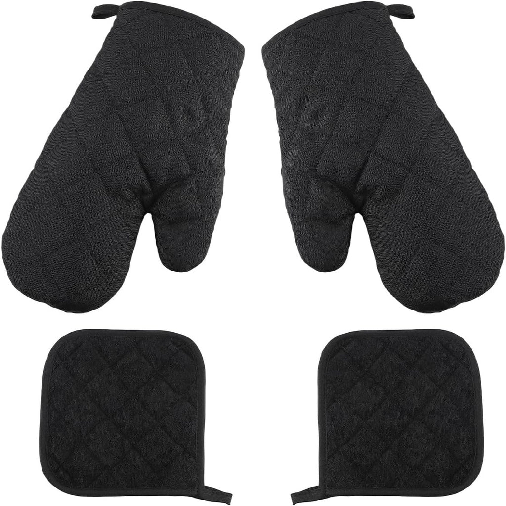 4Pcs Oven Mitts with Pot Holders， Heat Resistant Cotton