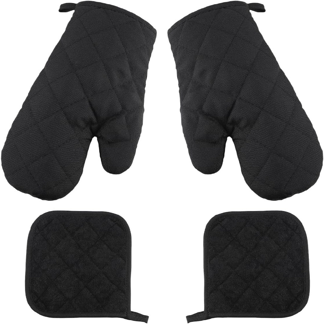 4Pcs Oven Mitts with Pot Holders， Heat Resistant Cotton