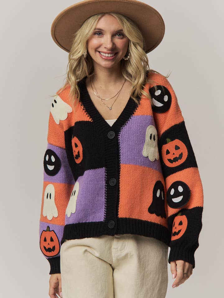 Halloween Ghost Pumpkin Cardigan - LESW4409 — view 2