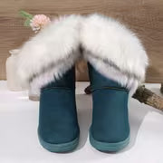 Women'S Winter Thick faux fur-Trimmed Snow Boots, Sandblasted, Warm Mid-Calf Boot, Multi-Color Fringe Trim — view 10