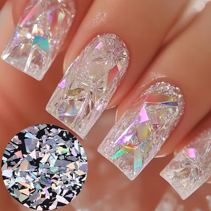 3D Holographic Iridescent Nail Art Glitter Sequins Sparkly Laser Irregular Flakes Manicure Decorations Nails — view 10