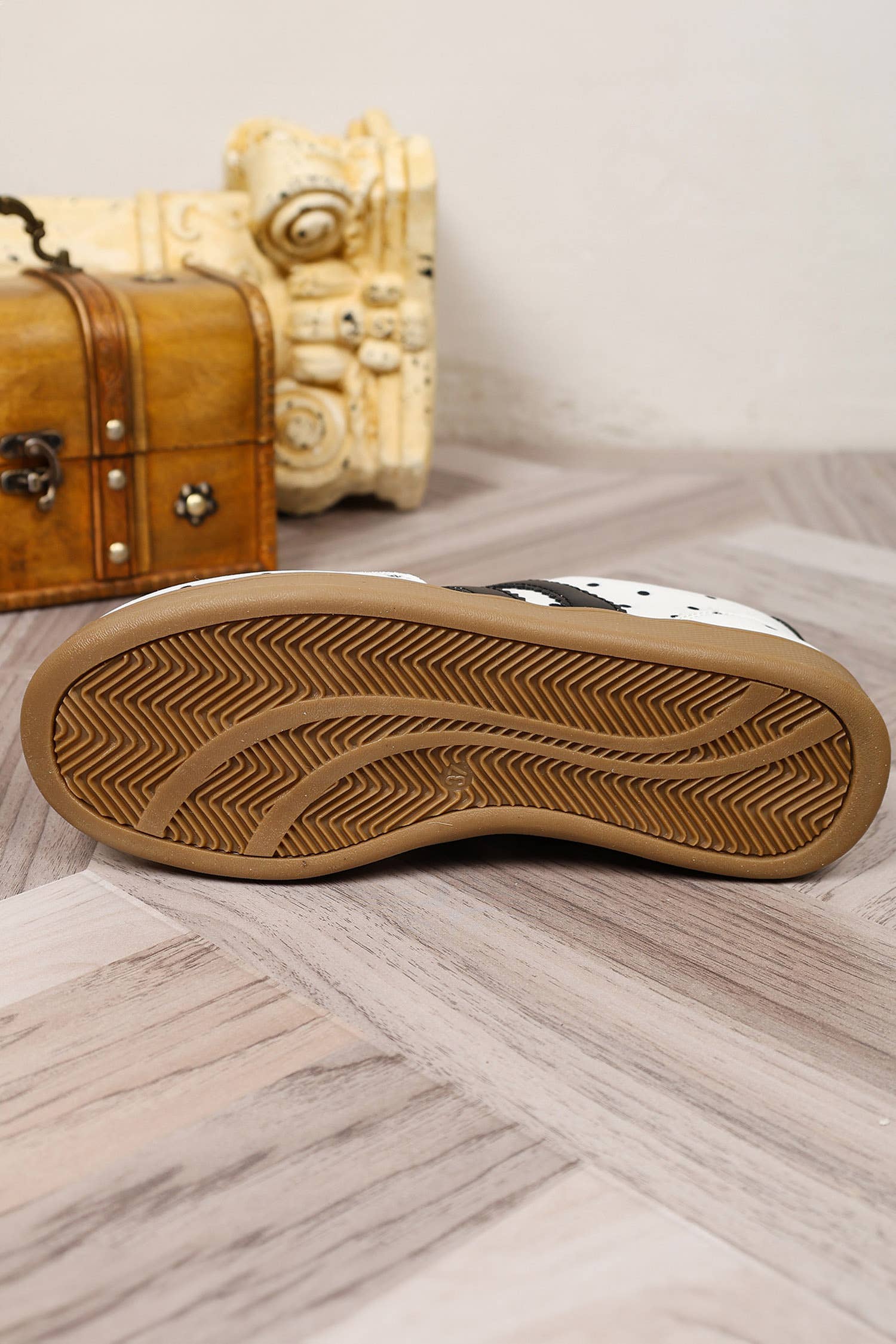 Polka Dot Print Pu Leather Color Block Casual Sneakers