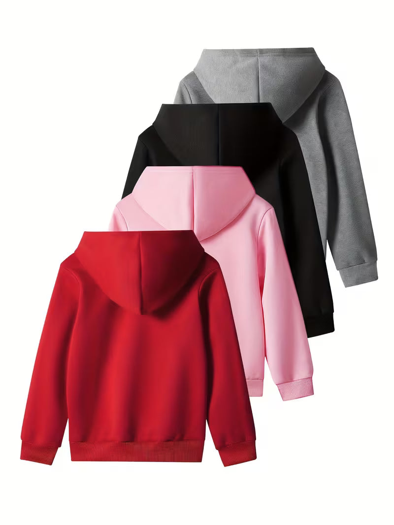 4pcs Set Girls' Long Sleeve Sweatshirt, Hoodie for Casual and Outdoor Wear, Ideal for Spring and Autumn Outings — view 7