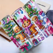 1pc of a 20 Oz Stainless Steel Insulated Tumbler Featuring an Adorable Gingerbread And Christmas Tree Gift Box — view 2