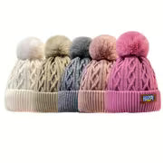 5 Women'S Winter Beanie Hats with Fluffy Pom-Poms - Thick And Warm Elastic Hats Suitable for Cold Weather — view 6