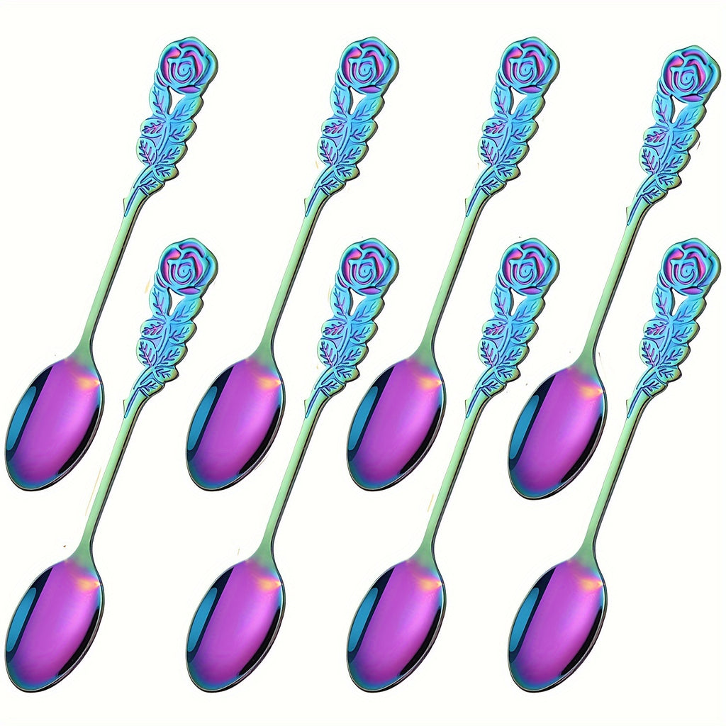 8pcs Stainless Steel Creative Coffee Spoon 5Inch Specialty Dessert Spoon Stirring Spoon, Cappuccino/Chocolate/Coffee/Yogurt, Valentine'S Day Souvenirs/Christmas/Thanksgiving/Mother'S Day/Father'S Day/Wreath Day (Silvery/Golden/Color)
