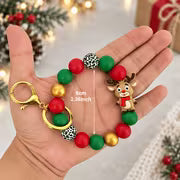 Christmas Reindeer Silicone Beaded Wristlet Keychain, Reindeer Key Ring And Car Key Holder for Women, Bag Charm — view 1