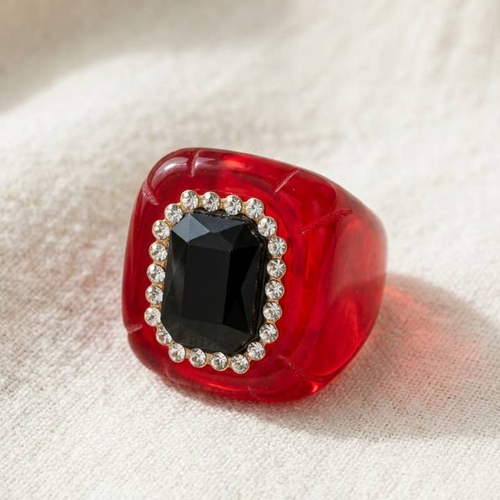 Chunky Square Rhinestone Rings-W — view 3