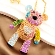 Cute Cartoon Colorful Heart Bear Alloy Necklace Inlaid with Glass, Suitable for Daily Gifting, Weddings — view 3