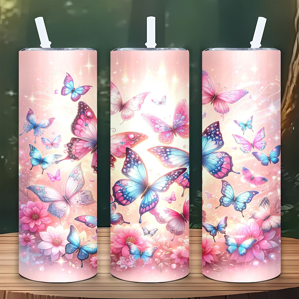 20oz Insulated Sports Tumbler with Straw and Lid, 304 Stainless Steel Butterfly Floral Design, Vacuum Cup for Hot and Cold Beverages, Ideal Gift for Mom, Lover, Sibling, Friend - Perfect for Home, Travel, Outdoor Use