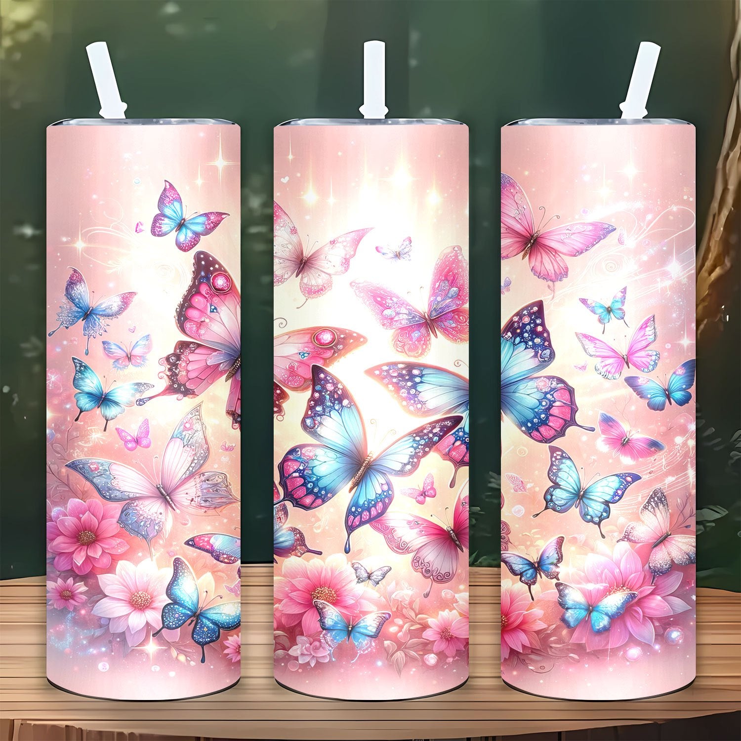 20oz Insulated Sports Tumbler with Straw and Lid, 304 Stainless Steel Butterfly Floral Design, Vacuum Cup for Hot and Cold Beverages, Ideal Gift for Mom, Lover, Sibling, Friend - Perfect for Home, Travel, Outdoor Use