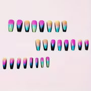 48pcs Women's False Nails Mixed Color Ballet Nail Medium And Long with French Black Edge Jump Color Pattern — view 3