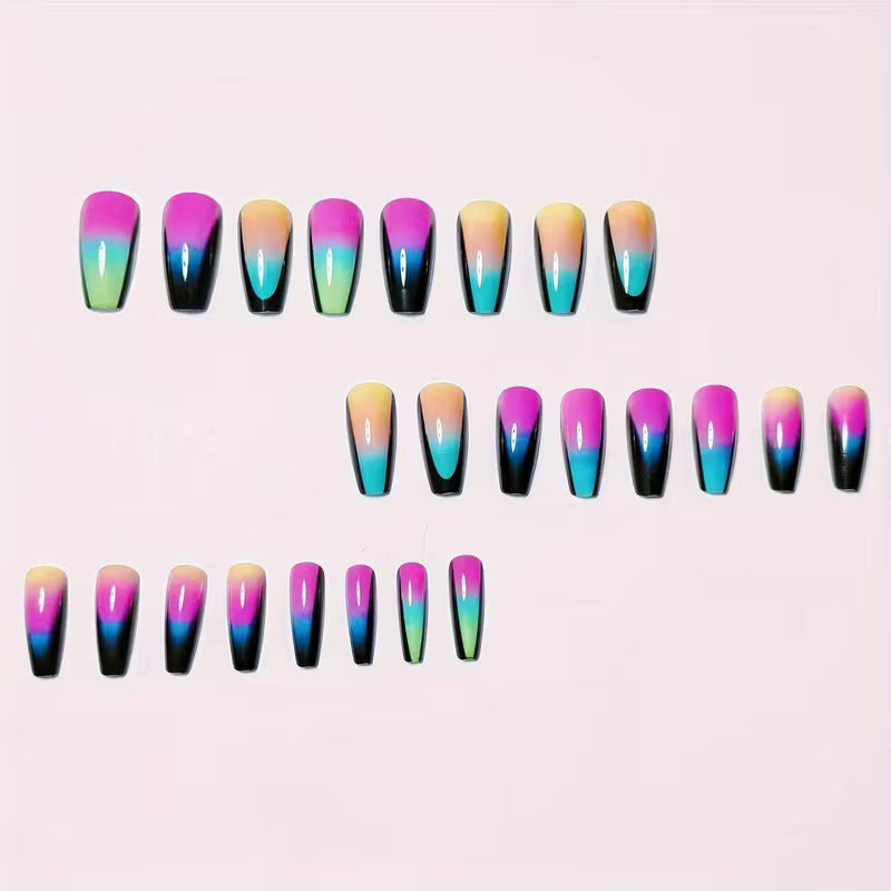 48pcs Women's False Nails Mixed Color Ballet Nail Medium And Long with French Black Edge Jump Color Pattern — view 10