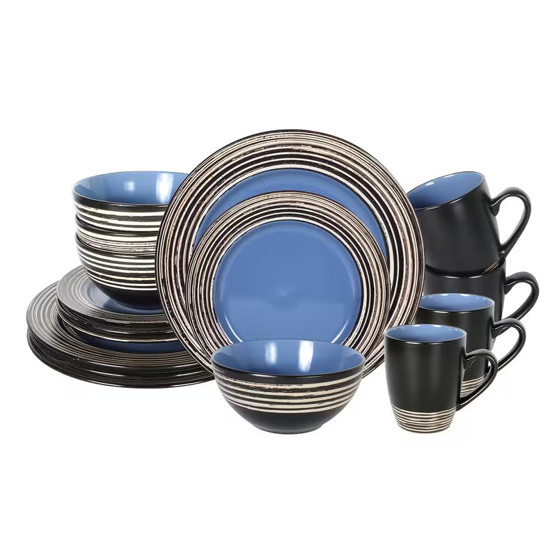 HomeVss 16pcs Dinnerware Set, Ceramic Plates And Bowls Sets For 4, Microwave And Dishwasher Safe, Handcrafted — view 19