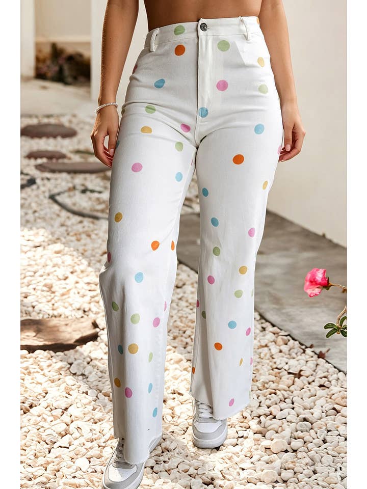Ldc High Waist Polka Dot Straight Leg Casual Jeans