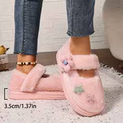 [Indoor/Outdoor Home Shoes] Pink Sweet Autumn/Winter New Style Women's Fashion Star Bow Plush Single Strap Shoes — view 10