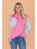 PRETTY BASH Stripe Patchwork Split Hem Long Sleeve Top