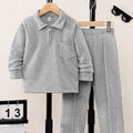2pcs Boys' Half-zip Lapel Polo Sweatshirt and Long Pants Set
