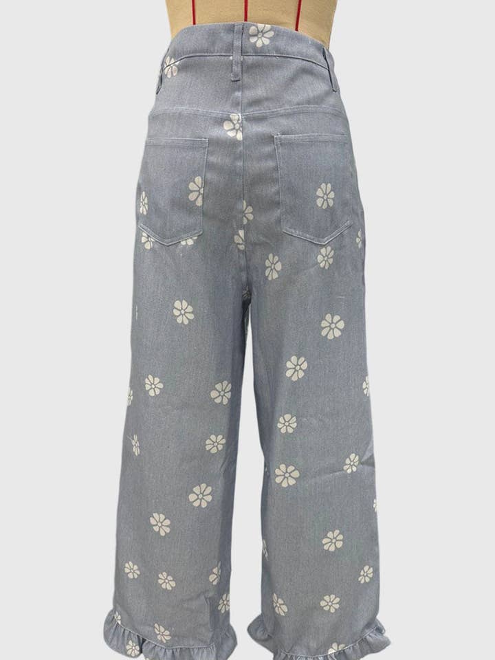 The Meadow Hours | Daisy Print Ruffle Hem Wide-Leg Pants — view 3 of 4