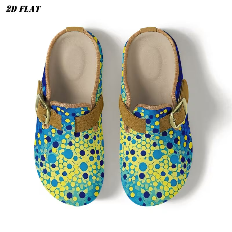 Vibrant Abstract Overlapping Circles Print Women'S Clogs And Mules, Psychedelic Modern Art Dotted Design in Blue — view 9