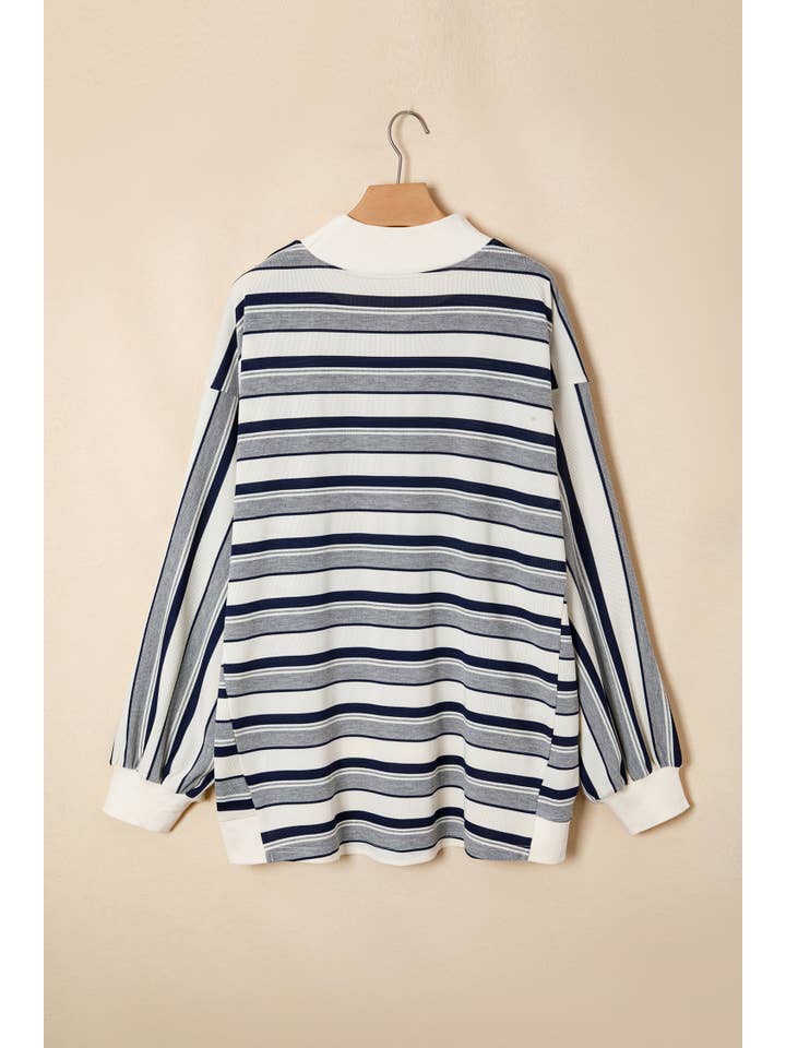 PRETTY BASH Stripe Ribbed Mock Neck Long Sleeve Sweatshirt