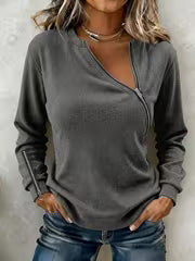 Plus Size, A Stylish and Edgy Long-sleeve Top with a Slanted Zipper Design. This Versatile T-shirt Features a — view 10