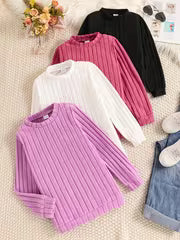 Girls' Clothing 4-Piece Set: Comfortable and Versatile Long-Sleeve Ribbed Knit Tops for Spring, Autumn, and — view 1