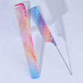 2pcs Double-Sided Steel Pin Combs - Anti-Static Knot-Free Hair Styling & Brushing Combs with Multicolor Gradient Patterns, Plastic Detangling Combs for Normal Hair, Smooth Salon & Home Use, Hair Combs, Stylish Haircare Tool, Fine Metal Pins