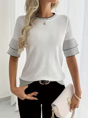 Women's Casual Crew Neck Color Block T-Shirt - Jersey Blend, Polyester 30%, Viscose 70%, Short Sleeve, Regular — view 4